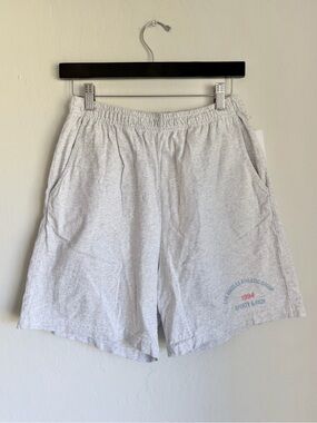Sporty & Rich LA Athletic Group Cotton Gym Shorts Logo Print Heather Gray, M NWT